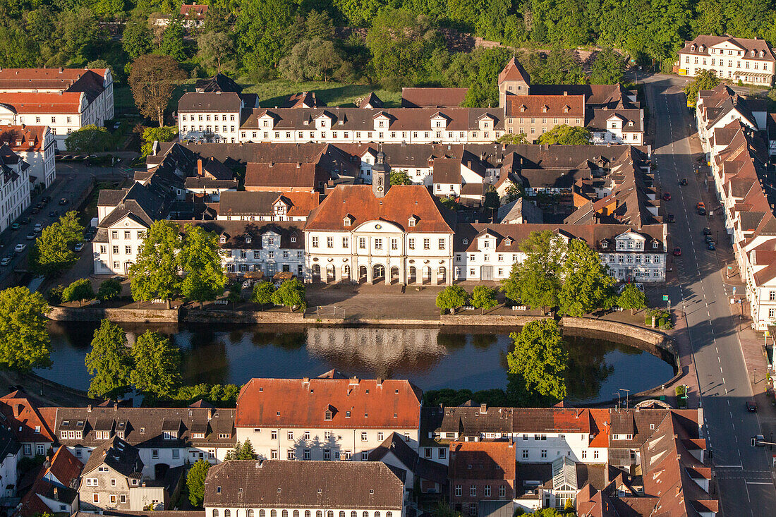 aerial photo Bad Karlshafen, historic, baroque, thermal spa town, Hesse, Germany