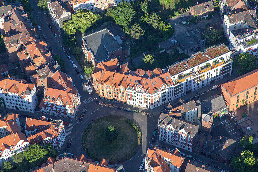 aerial, Lichtenbegplatz, Linden, old apartment buidings, housing, Hannover, Lower Saxony, Germany