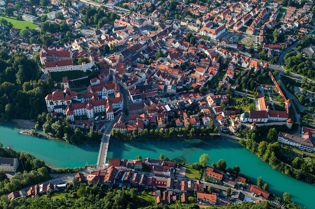 aerial, Kempten, River Iller, Bavaria, Germany