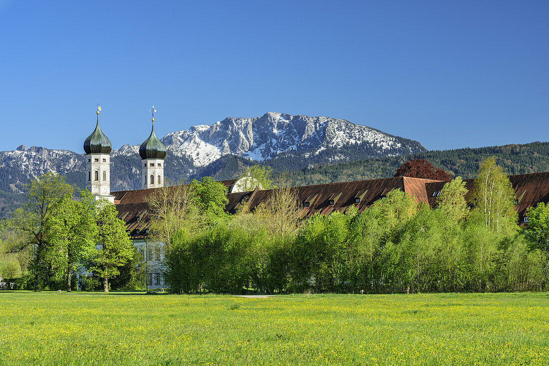 Monastery Benediktbeuern in front of Benediktenwand, Benediktbeuern, Upper Bavaria, Bavaria, Germany