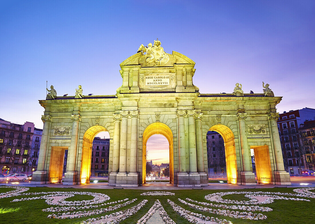 '''Puerta de Alcala'''' monument by sunset. Madrid, Spain.'''