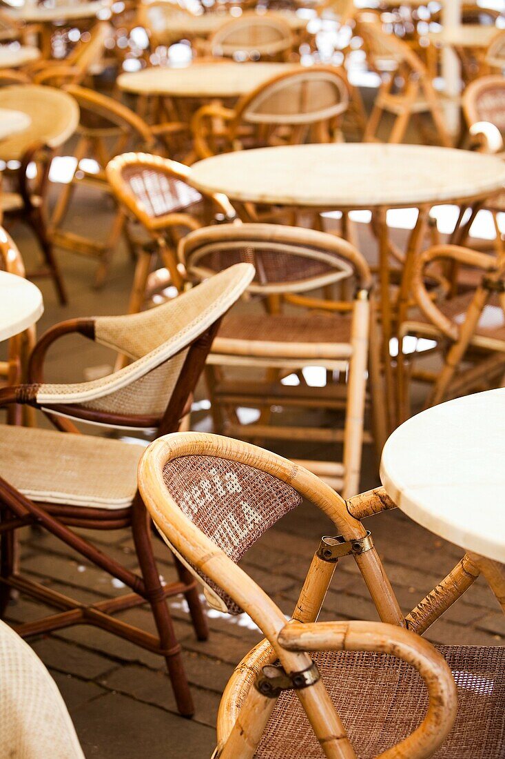 Empty seats and tables. Santa Cruz de Tenerife. Tenerife.