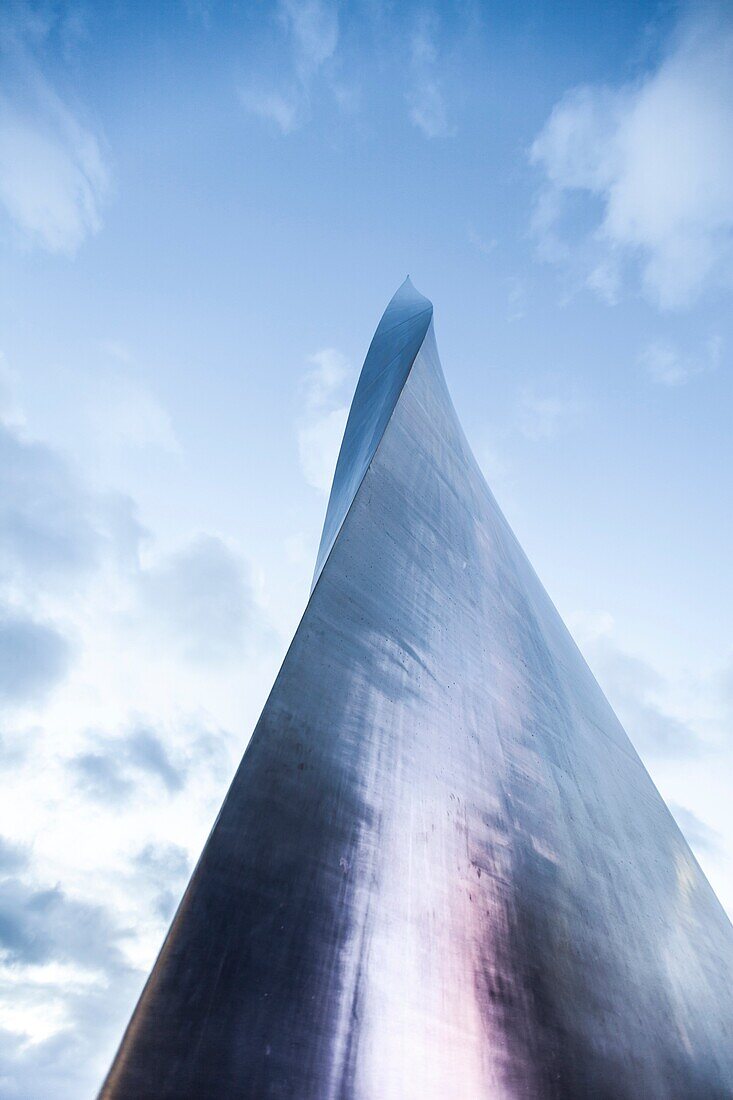 Public art sculpture on peninsula square in London, UK.