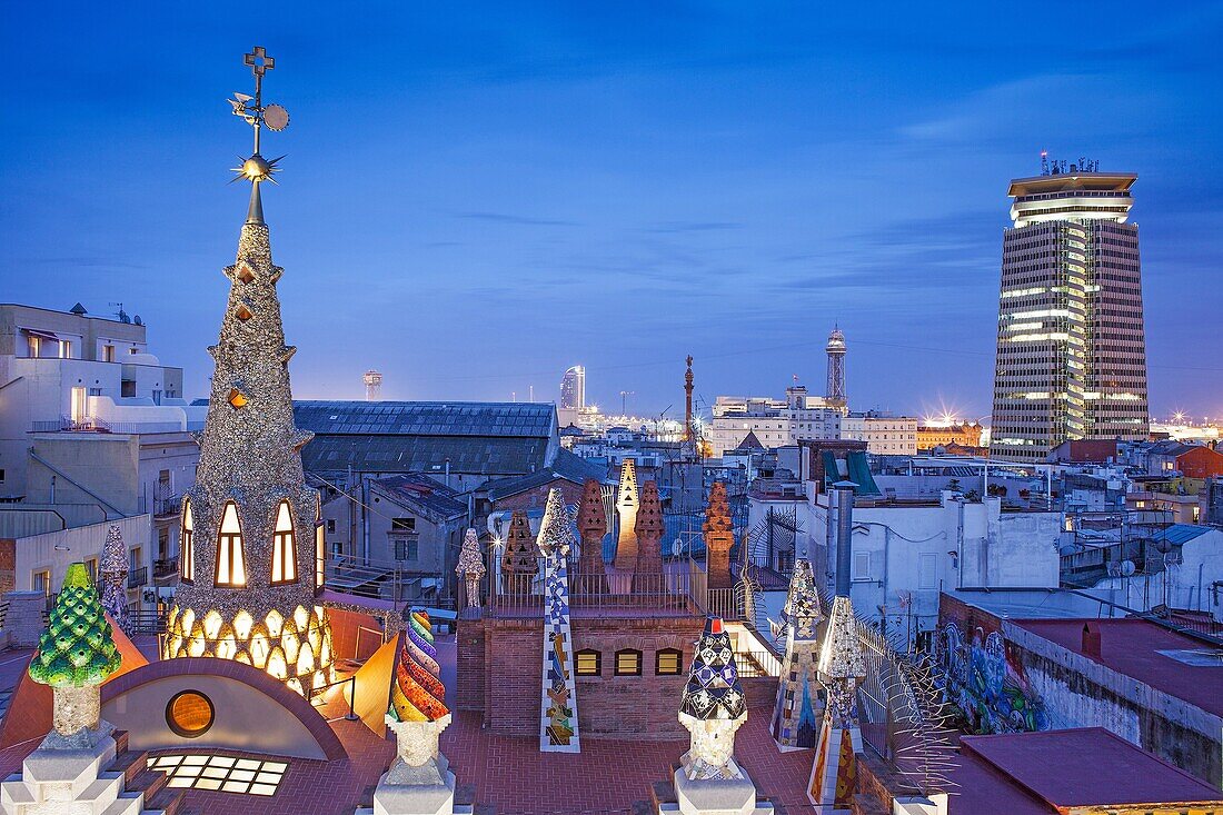 Rooftop of Palau Guell, Barcelona, Catalonia, Spain.