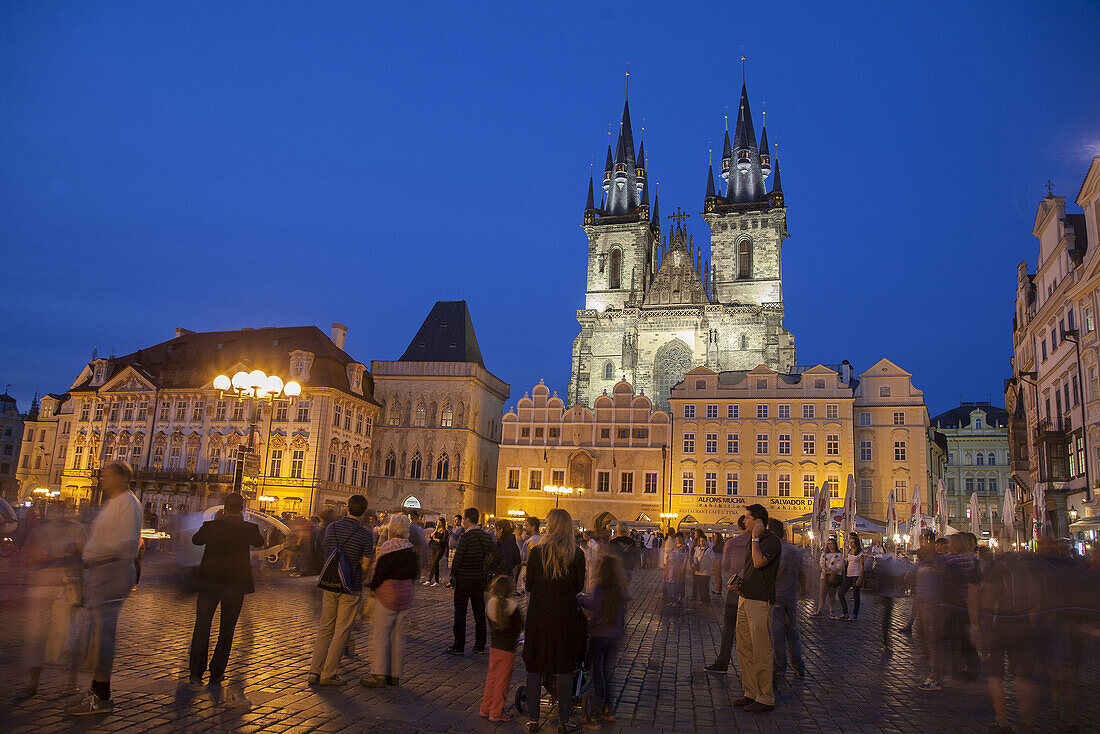 'Old Town Square and Church of Our Lady Before Tyn illuminated at night; Prague; Czech Republic; Europe.'