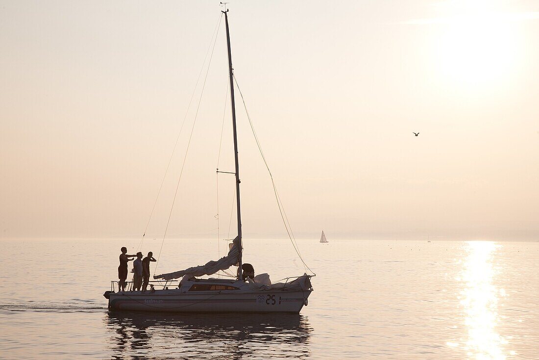 'Yacht at Ouchy on Lake Geneva; Lausanne; Switzerland; Europe.'