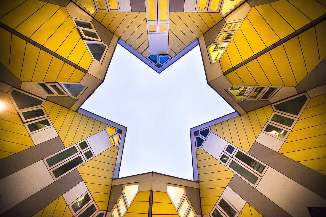 Cube Houses view from below by architect Pieter Blom, Rotterdam, Nederlands