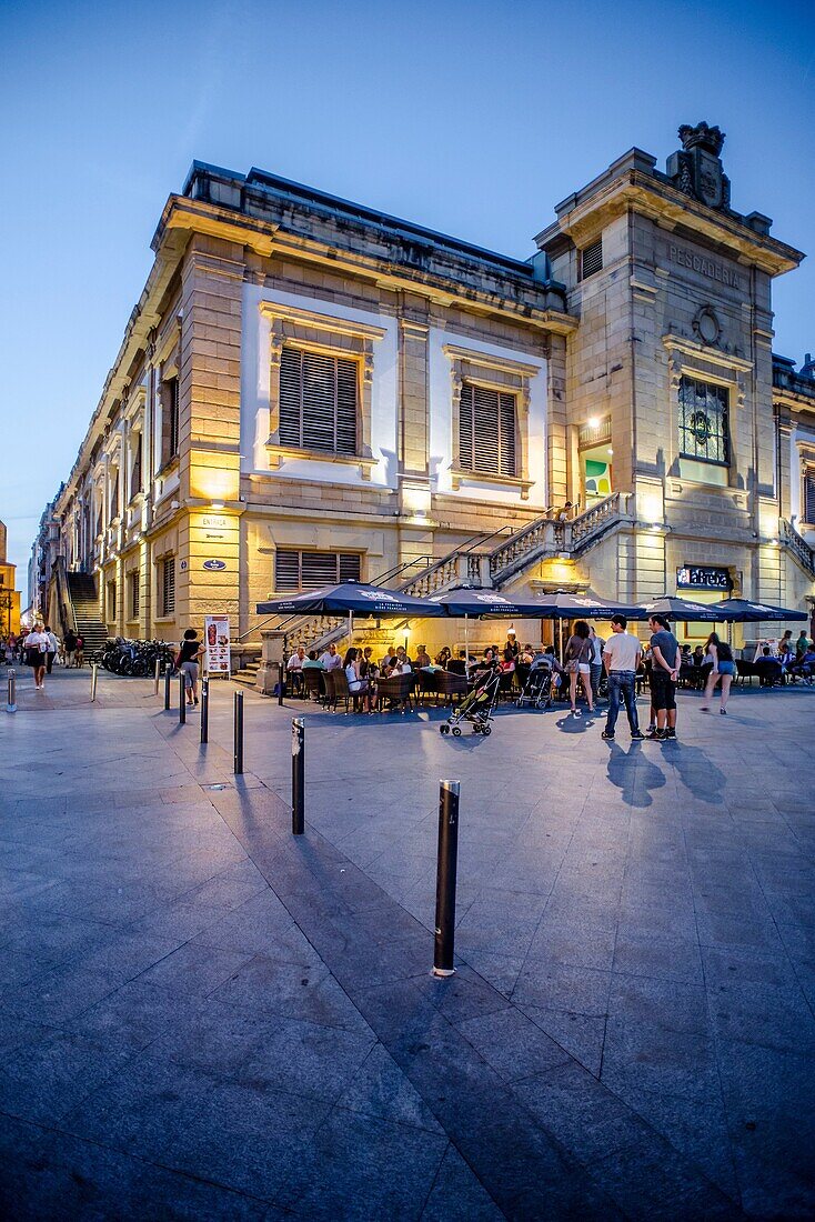 Bretxa Market. Old town of San Sebastián by night. Donostia, Basque Country, Spain.