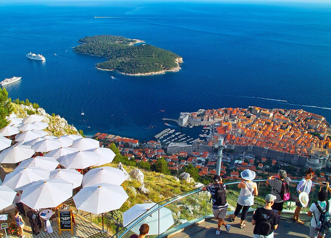 Dubrovnik and Lokrum Island viewed from the top of Srd Hill. Dubrovnik, Dalmatian Coast, Croatia.