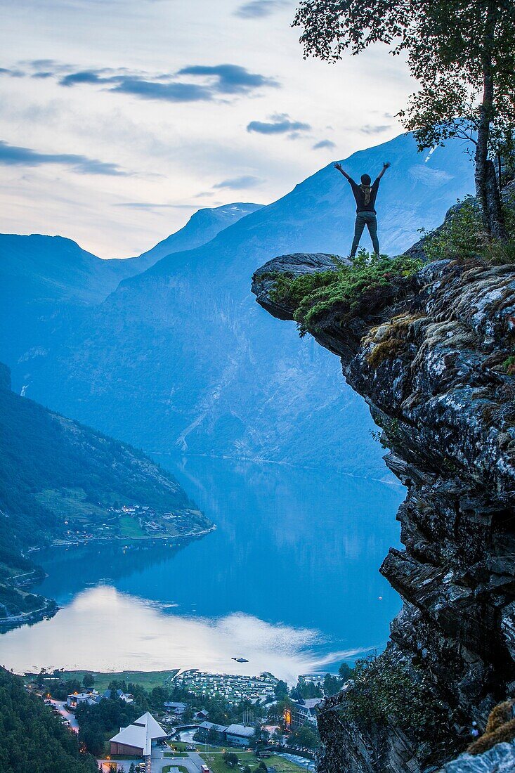 Geiranger and Geirangerfjord from Flydalsjuvet gorge, More og Romsdal, Norway.