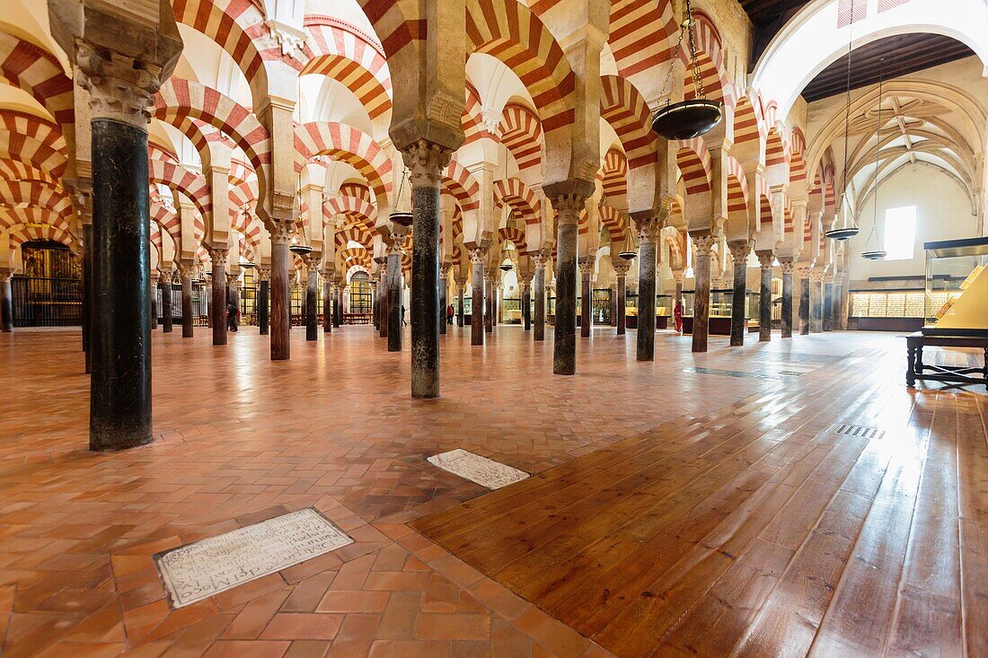 Cordoba, Cordoba Province, Andalusia, southern Spain. Interior of the Great Mosque, La Mezquita. The Mosque of Cordoba is a UNESCO World Heritage Site.