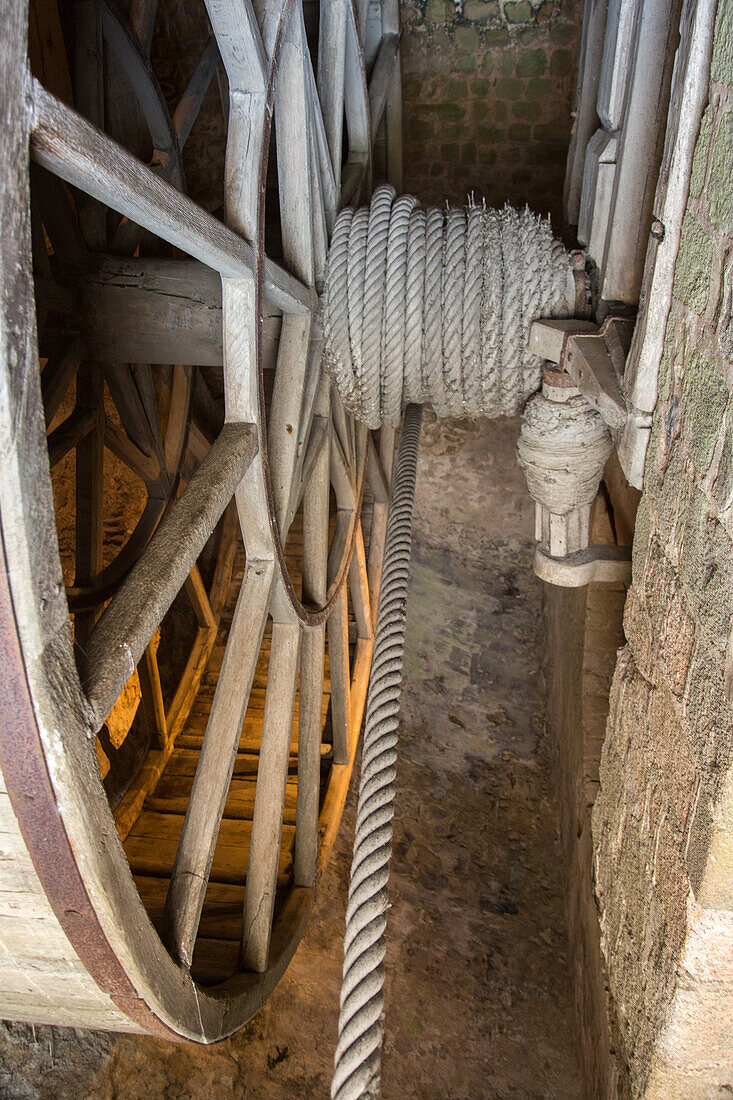 hoist, wheel, Mont-Saint-Michel, island, monastery, Unesco World Heritage Site, Normandy, France