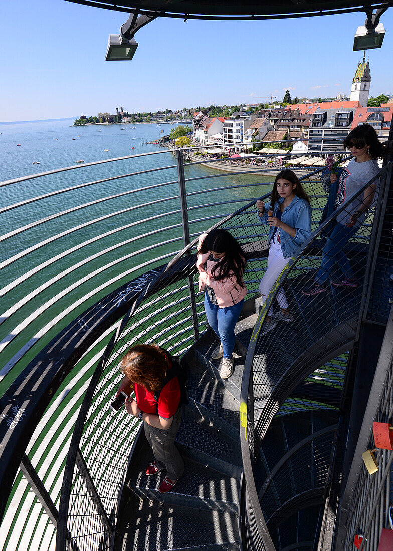 View from the viewtower at the harbour, Friedrichshafen, Lake Constance, Baden-Wurttemberg, Germany