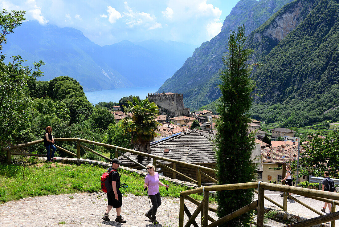 Hiking near Tenno over Riva, Northern lake Garda, Trentino, Italy