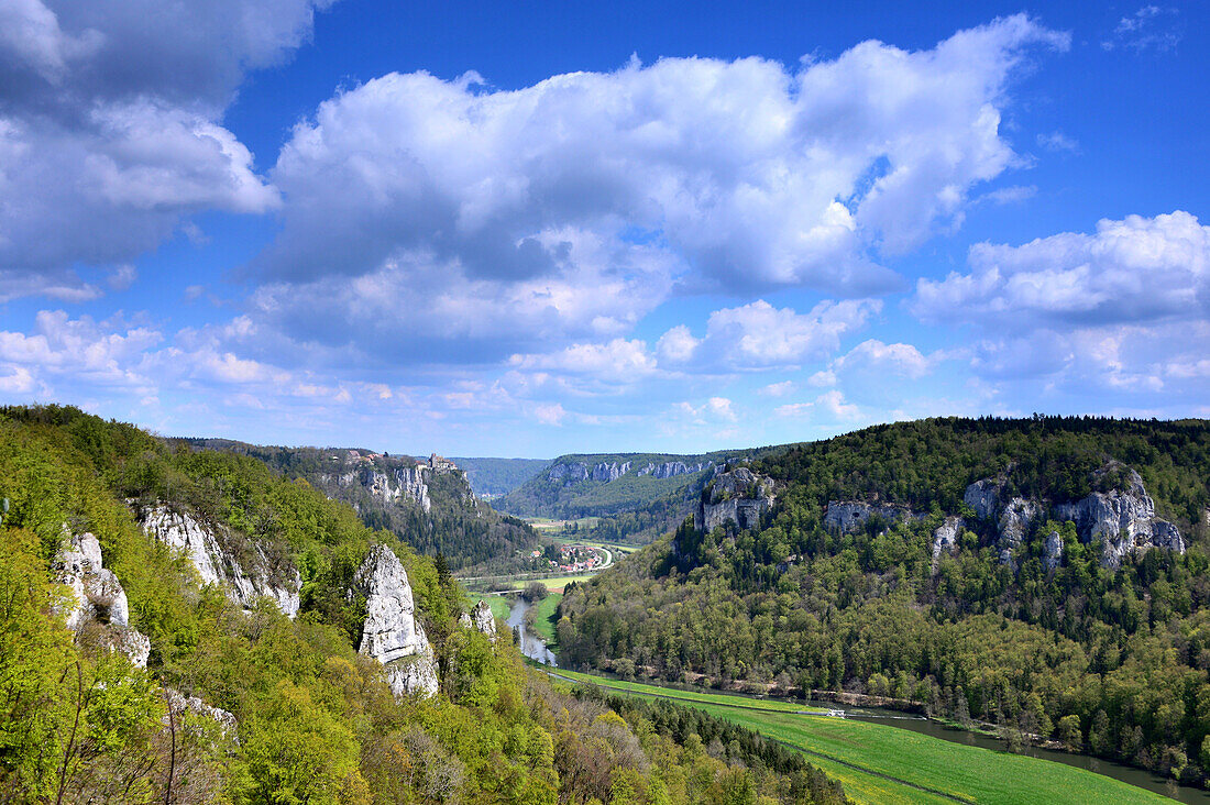 view to the Castle Werenwag from the Eich rock, Upper Danubia valley,  Baden-Wurttemberg, Germany