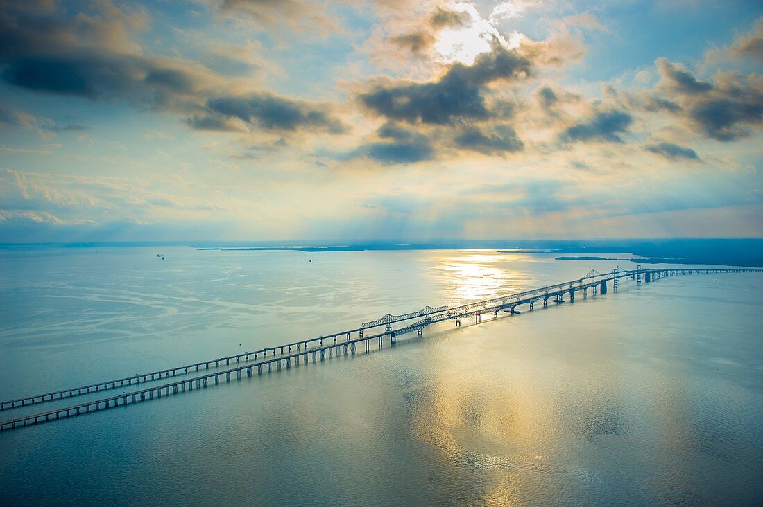 Aerial view of Chesapeake Bay Bridge, Maryland, USA.