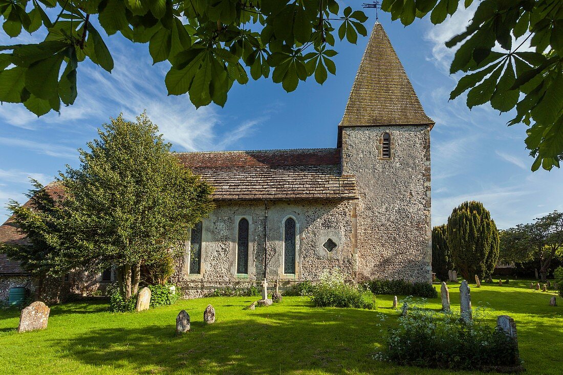 Spring afternoon at St Peter´s church in the village of Rodmell, East Sussex, England. South Downs National Park. Ouse Valley.