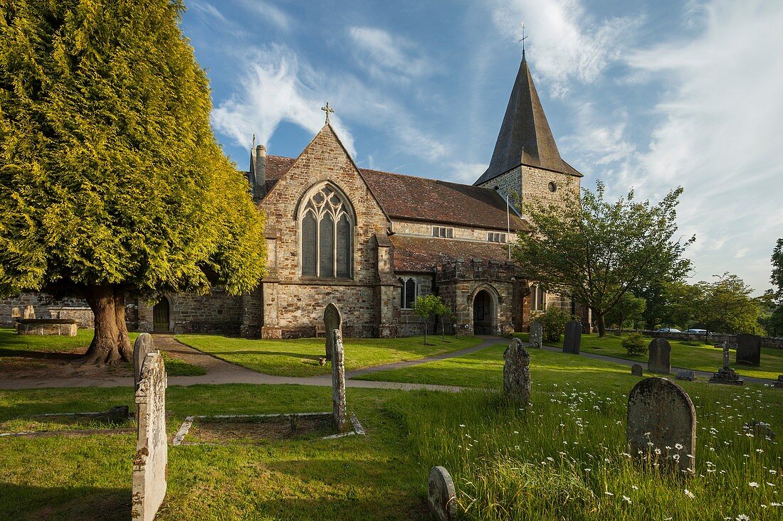 Summer afternoon at St Margaret church in Buxted Park near Uckfield, East Sussex, England, United Kingdom. High Weald.
