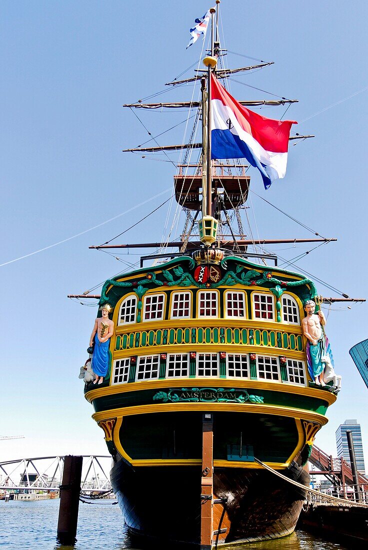 Maritime Museum and Dutch East India Company (VOC) ship, replica of the cargo ship from 1740, Amsterdam, Netherlands, Europe.