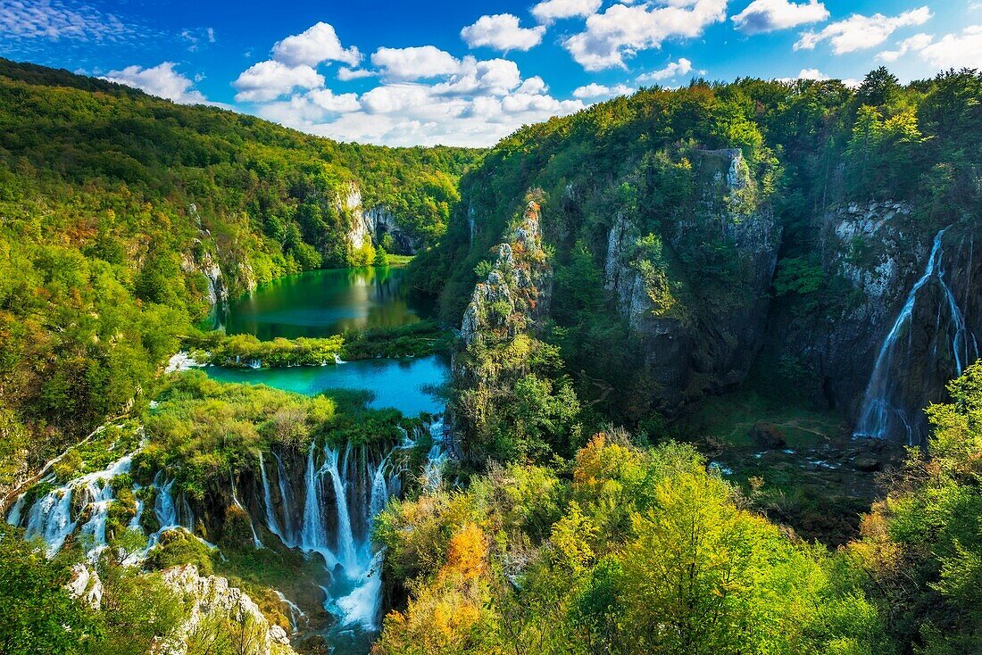 Travertine cascades on the Korana River, Plitvice Lakes National Park, Croatia.