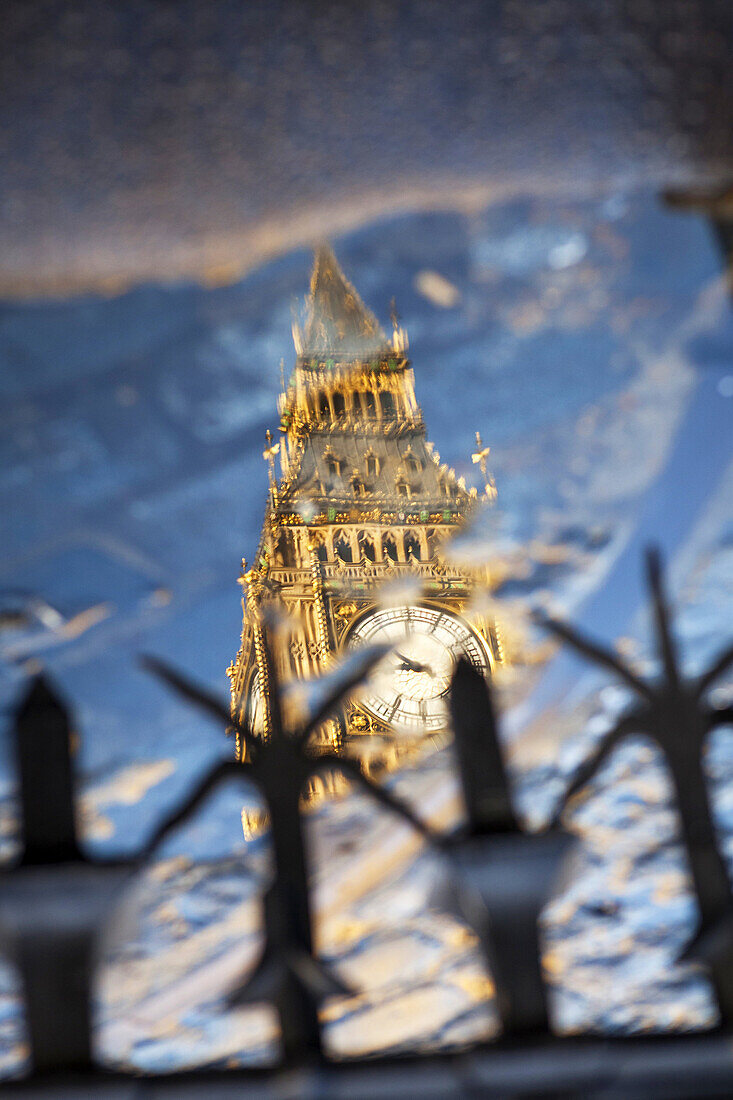 Big Ben reflection,The Houses of Parliament,London,England.