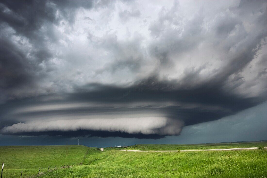 Supercell storm moves across the badlands area of southwest South Dakota near Kadoka, June 7, 2005.