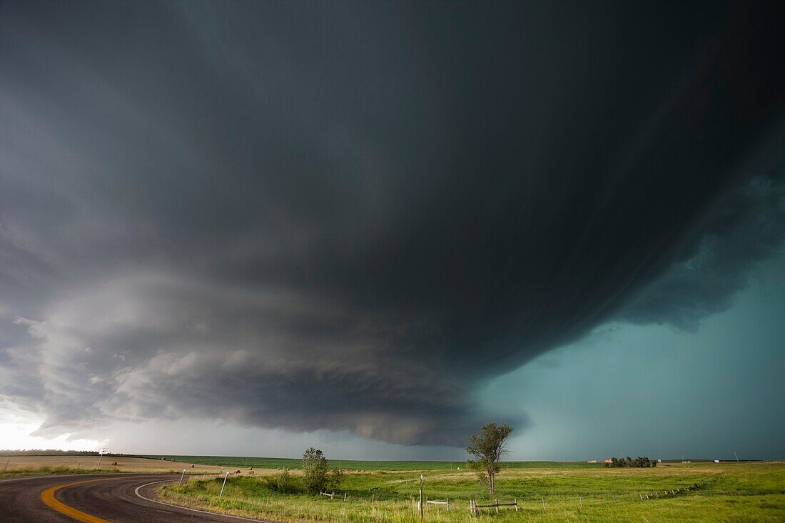 Supercell storm that produced the world record hail stone in Vivian SD, July 23, 2010, now reorganizing east of Vivian. The stone measured 8 inches in diameter!.