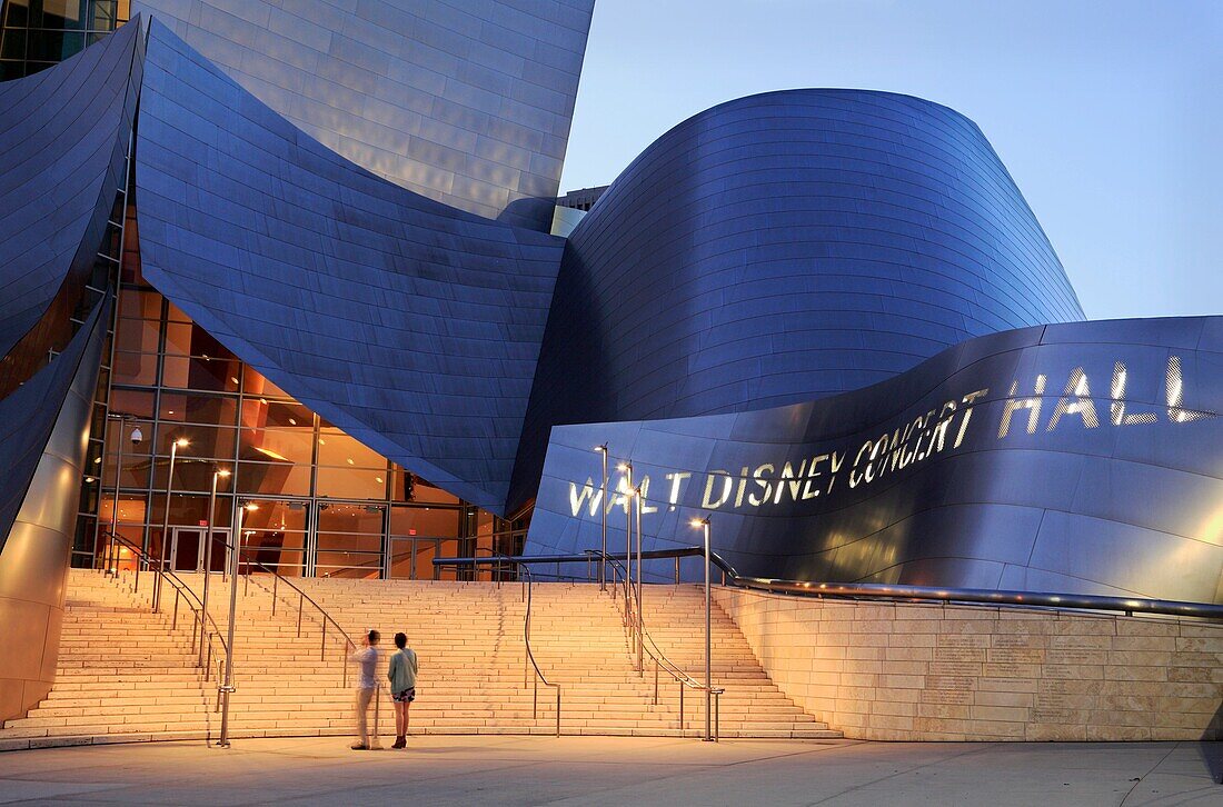 Los Angeles, California. The Walt Disney concert Hall in downtown, at night.