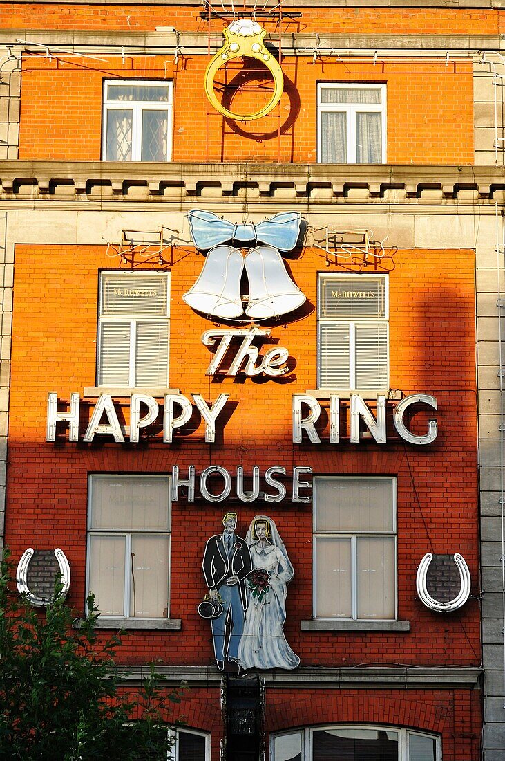 facade McDowells Jewellers, The Happy Ring House, at sunset. Dublin. Ireland