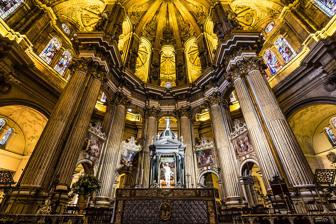 The high altar of the cathedral Santa Iglesia Catedral Basílica de la Encarnacion, Malaga, Andalusia, Spain