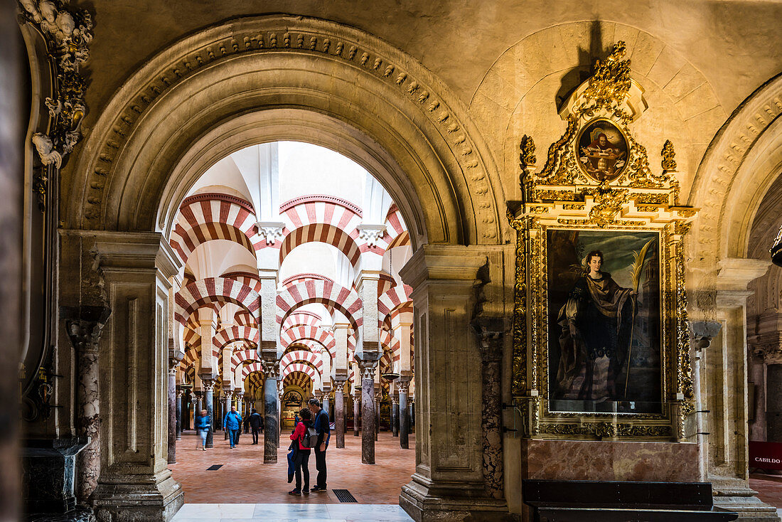 The columns of the cathedral Mezquita-Catedral de Cordoba, Cordoba, Andalusia, Spain