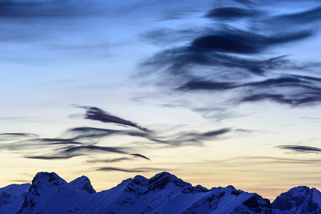 Mood of clouds above Karwendel range, from hut Erfurter Huette, Rofan range, Tyrol, Austria