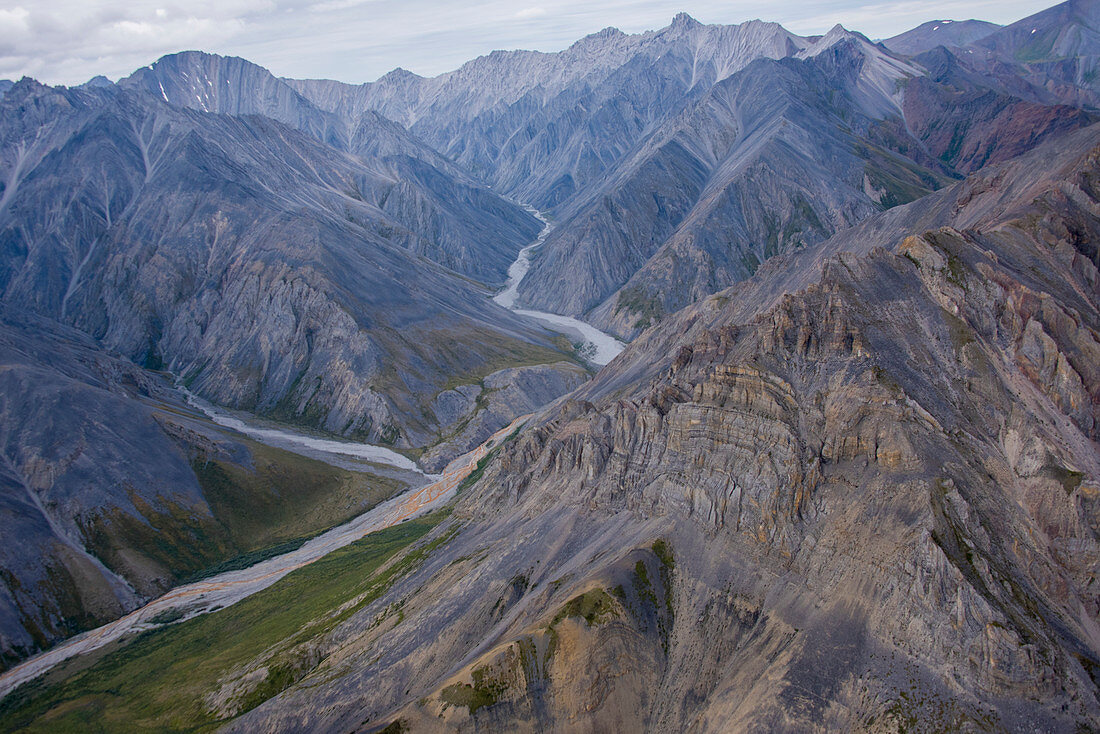 Aerial view of the Brooks Range in summer, ANWR, Arctic Alaska