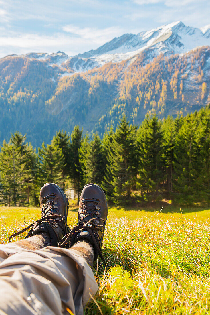 'A hiker in the swiss alps; San Bernardino, Grisons, Switzerland'