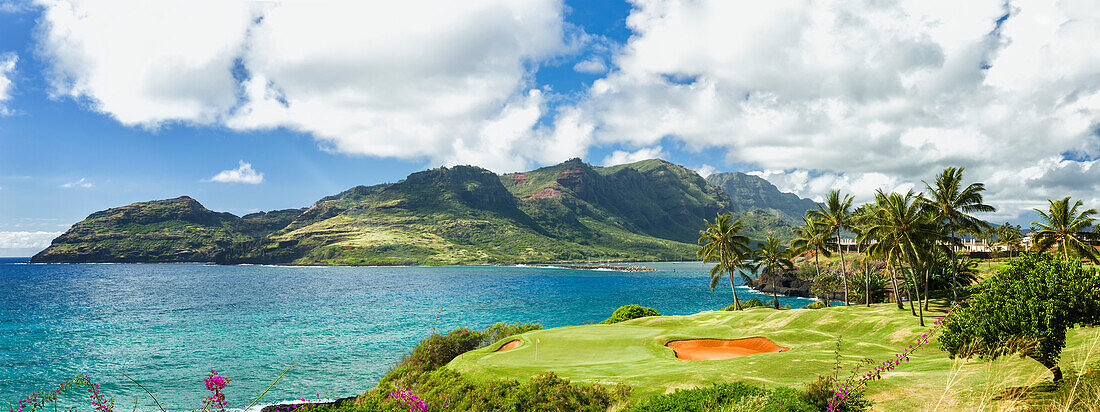 'Panorama of golf course and Nawiliwili Harbor; Lihue, Kauai, Hawaii, United States of America'