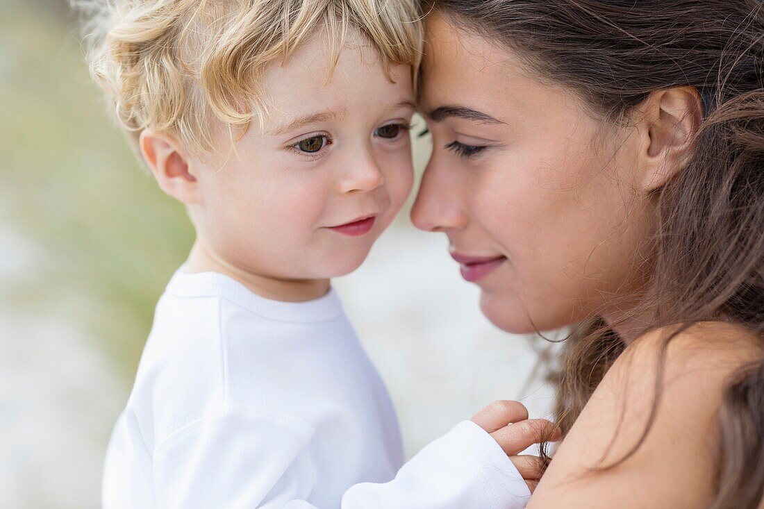 Close-up of a beautiful mother with her son