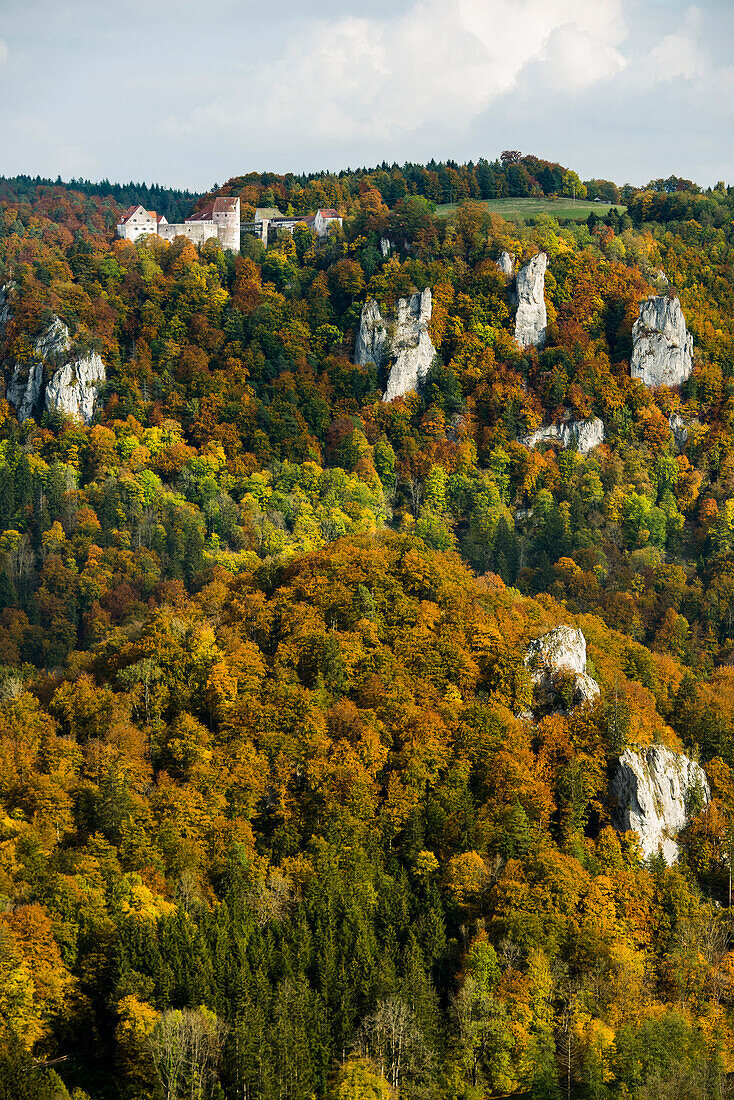 Schloss Wildenstein, Herbst, oberes Donautal, Beuron, Baden-Württemberg, Deutschland