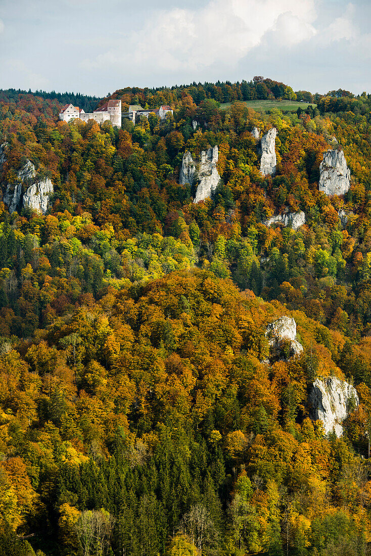 Wildenstein Castle, autumn, Upper Danube Valley, Beuron, Baden-Wuerttemberg, Germany