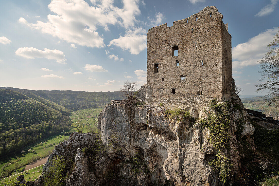 ruin of Reussen Rock Fortress, Neidlingen, Esslingen district, Swabian Alb, Baden-Wuerttemberg, Germany