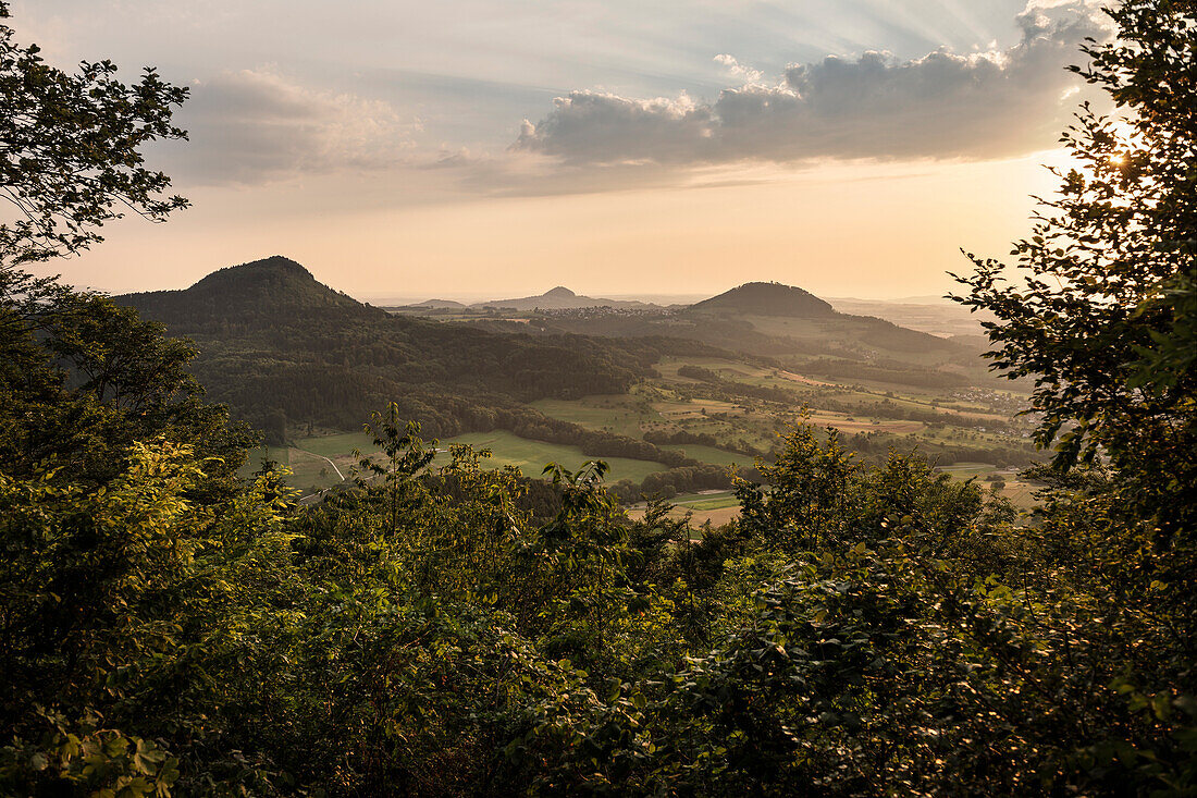 so called three Emperor Mountains are escarpment outliers in between Goeppingen and Schwaebisch Gmuend, Swabian Alb, Baden-Wuerttemberg, Germany