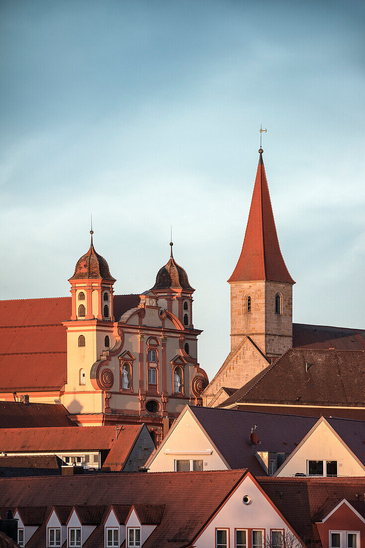 view at old town of Ellwangen, Ostalb district, Swabian Alb, Baden-Wuerttemberg, Germany