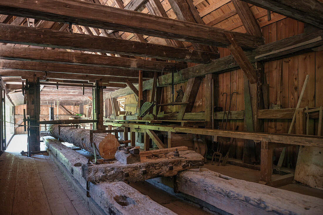 historical saw mill at open air museum in Neuhausen ob Eck, Tuttlingen district, Swabian Alb, Baden-Wuerttemberg, Germany