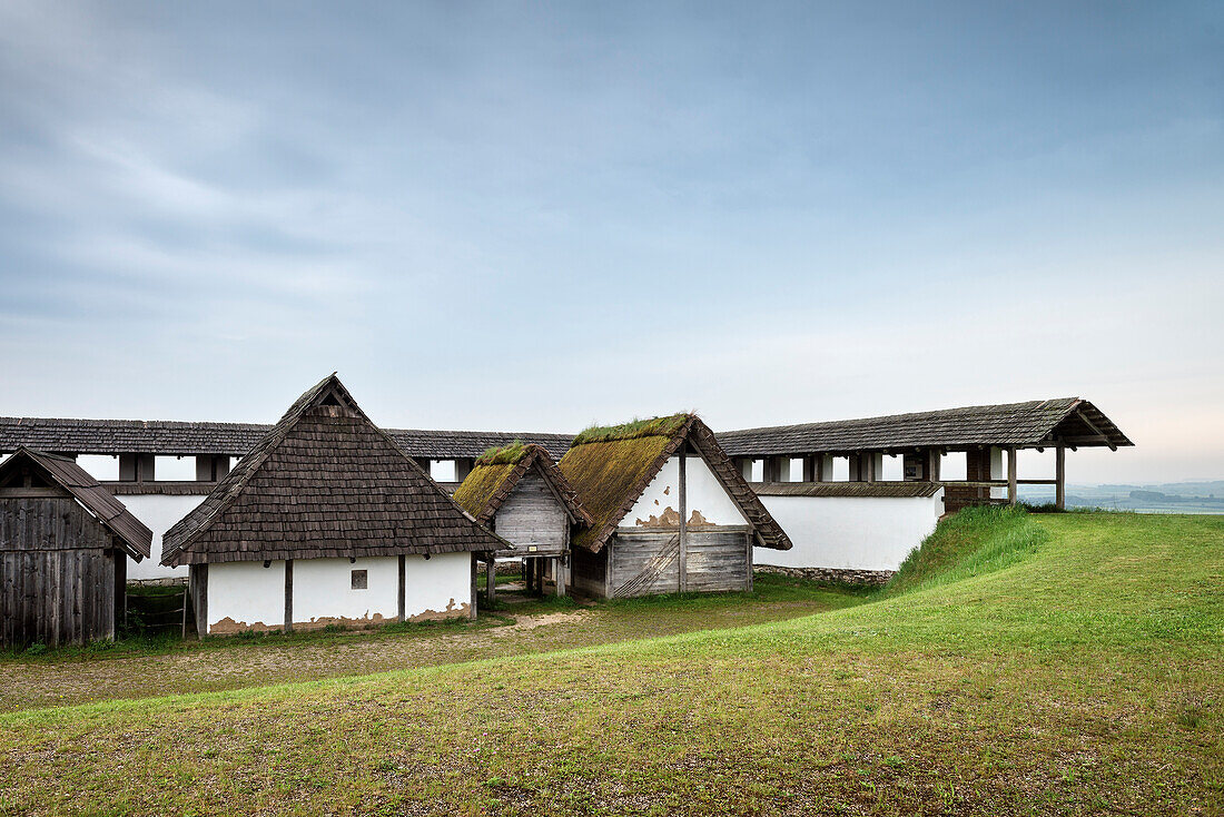 celtic dwellings and workshop houses, open air museum Heuneburg, celtic settlement Pyrene, Hundersingen urban district of Herbertingen, Sigmaringen district, Swabian Alb, Baden-Wuerttemberg, Germany