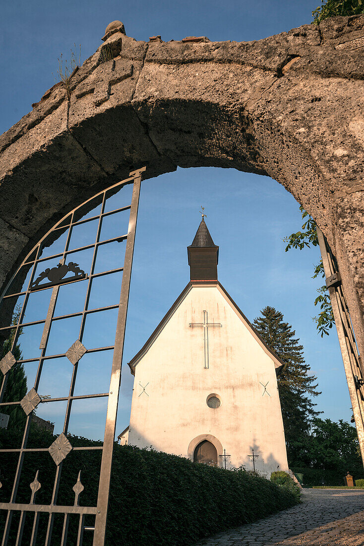 Stephanus church at deserted village Gruorn, former military area, Muensingen, Reutlingen district, Swabian Alb, Baden-Wuerttemberg, Germany