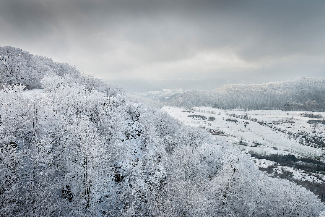 winter Alb landscape around Kirchheim below Teck, Esslingen district, Swabian Alb, Baden-Wuerttemberg, Germany