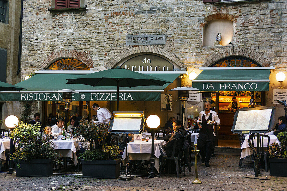 Italy, Lombardy, Bergamo, Restaurant in via Bartolomeo Colleoni
