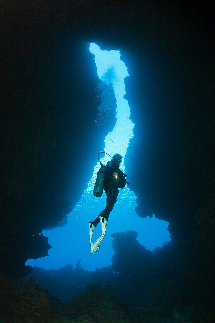 Scuba Diving in Custom Caves, Russell Islands, Solomon Islands.
