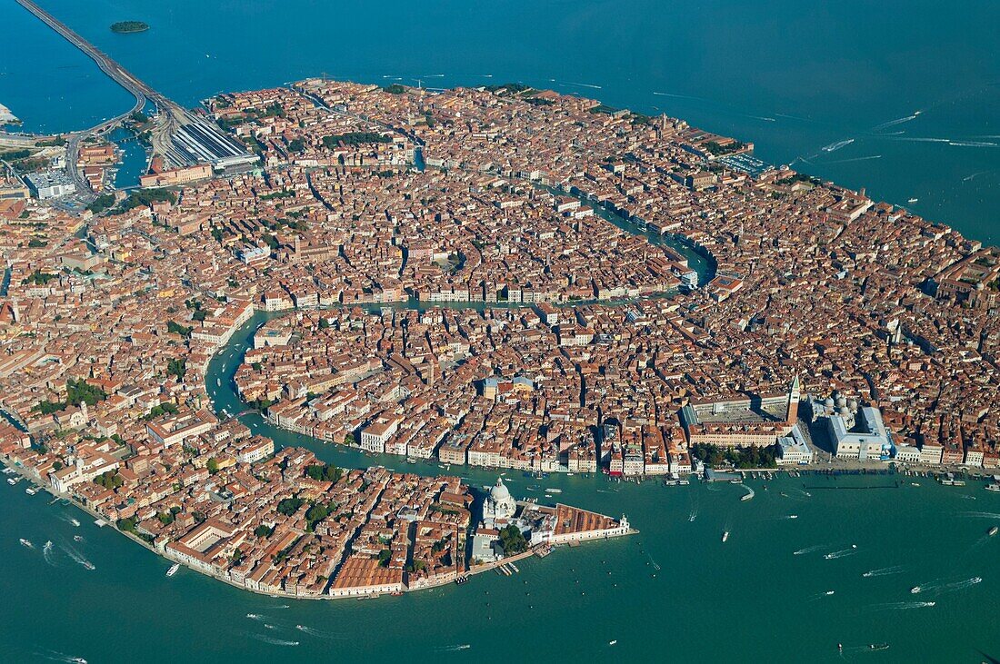 Italy, Venice city with Grande Canal aerial view.