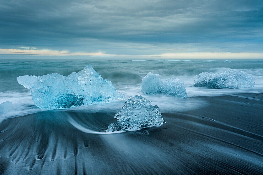 Ice chunks on Jokulsarlon beach, Iceland.