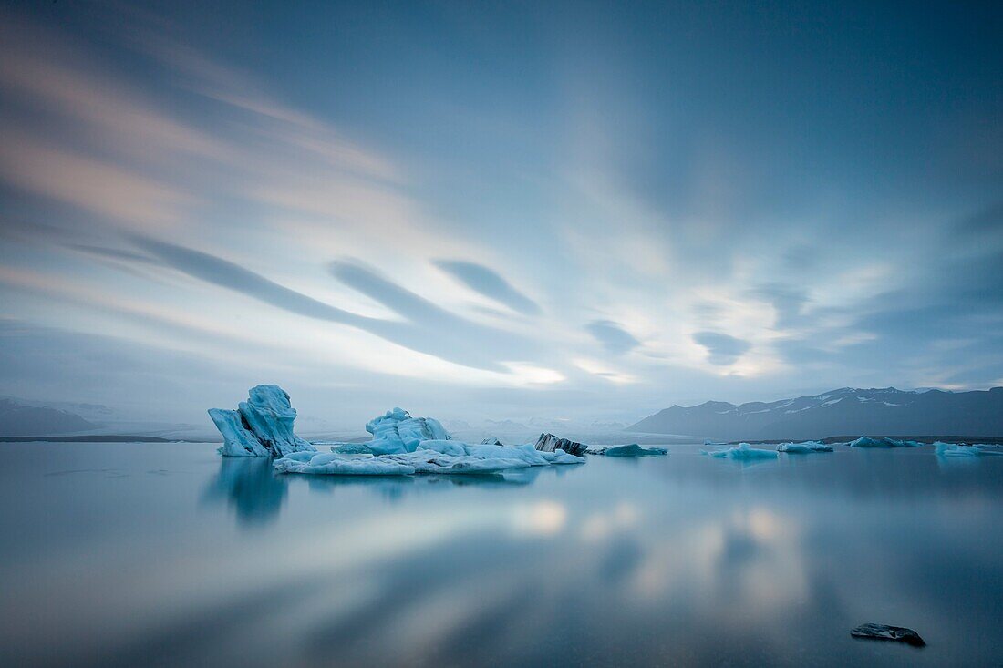 Sunset at Jokulsarlon glacial lagoon, Iceland.